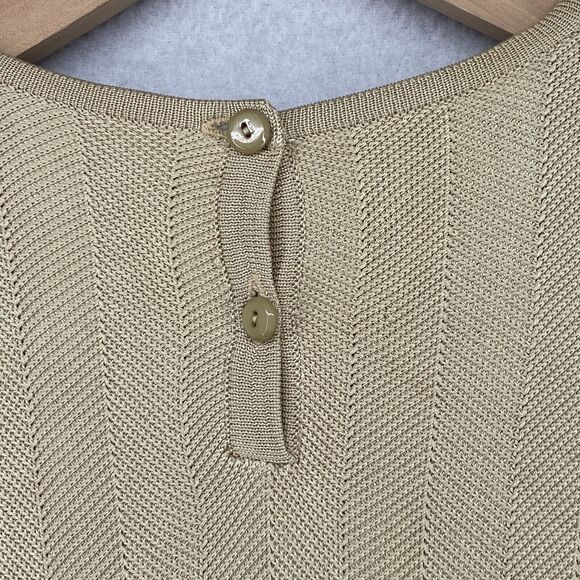 CARLISLE SPORT Sweater M Silk Herringbone Round Neck Short Sleeve Beige HK VTG - Picture 6 of 11